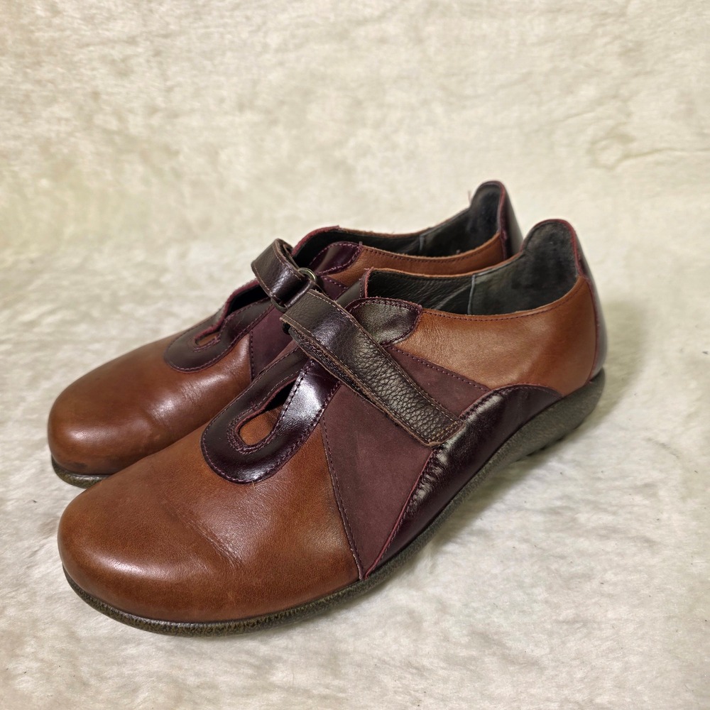 Naot Amiria Mary Jane Brown Burgundy Leather Shoes Loafers Womens 38 7 Excellent